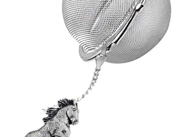 pewter Shire Horse on a Tea Leaf Infuser Stainless Steel Sphere Strainer perfect for spices tea cup mug teapot gift refA36