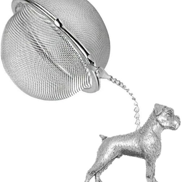 Pewter Boxer  on a Tea Leaf Infuser Stainless Steel Sphere Strainer perfect for spices tea cup mug teapot gift ref ppd17