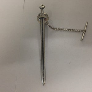 H8 Viking Sword Made From Fine English Pewter on a Tack Tie Pin With Chain pin label