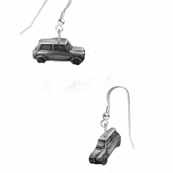 classic car Mini Cooper Mk1 Works on hook Earrings sterling silver 925 stamped Codec145