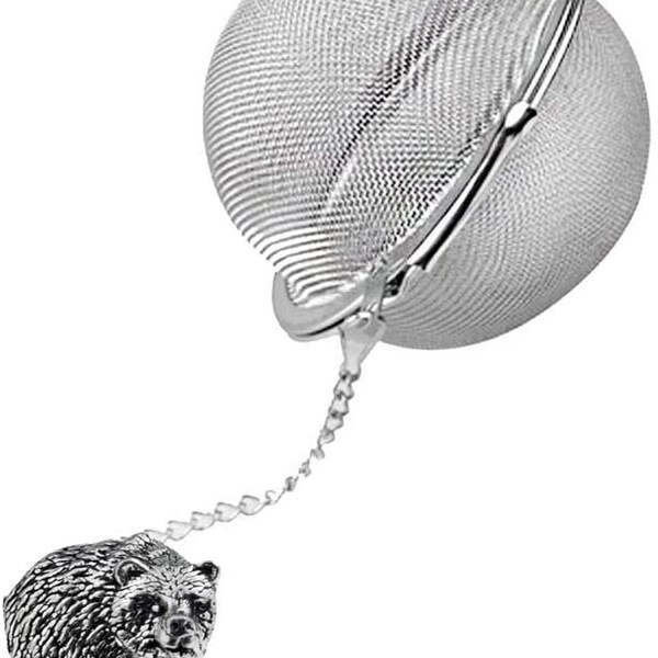 pewter Bear   on a Tea Leaf Infuser Stainless Steel Sphere Strainer perfect for spices tea cup mug teapot gift refA28