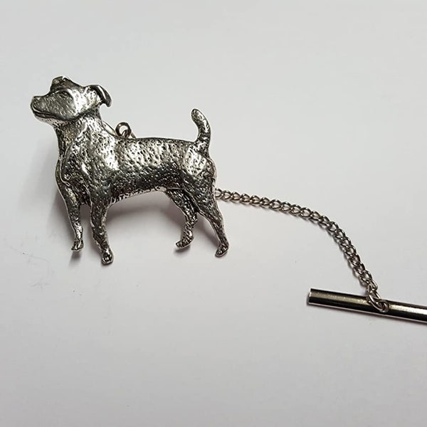 Jack Russell Terrier PP-D06 Made From Fine English Pewter on a Tack Tie Pin With Chain pin label