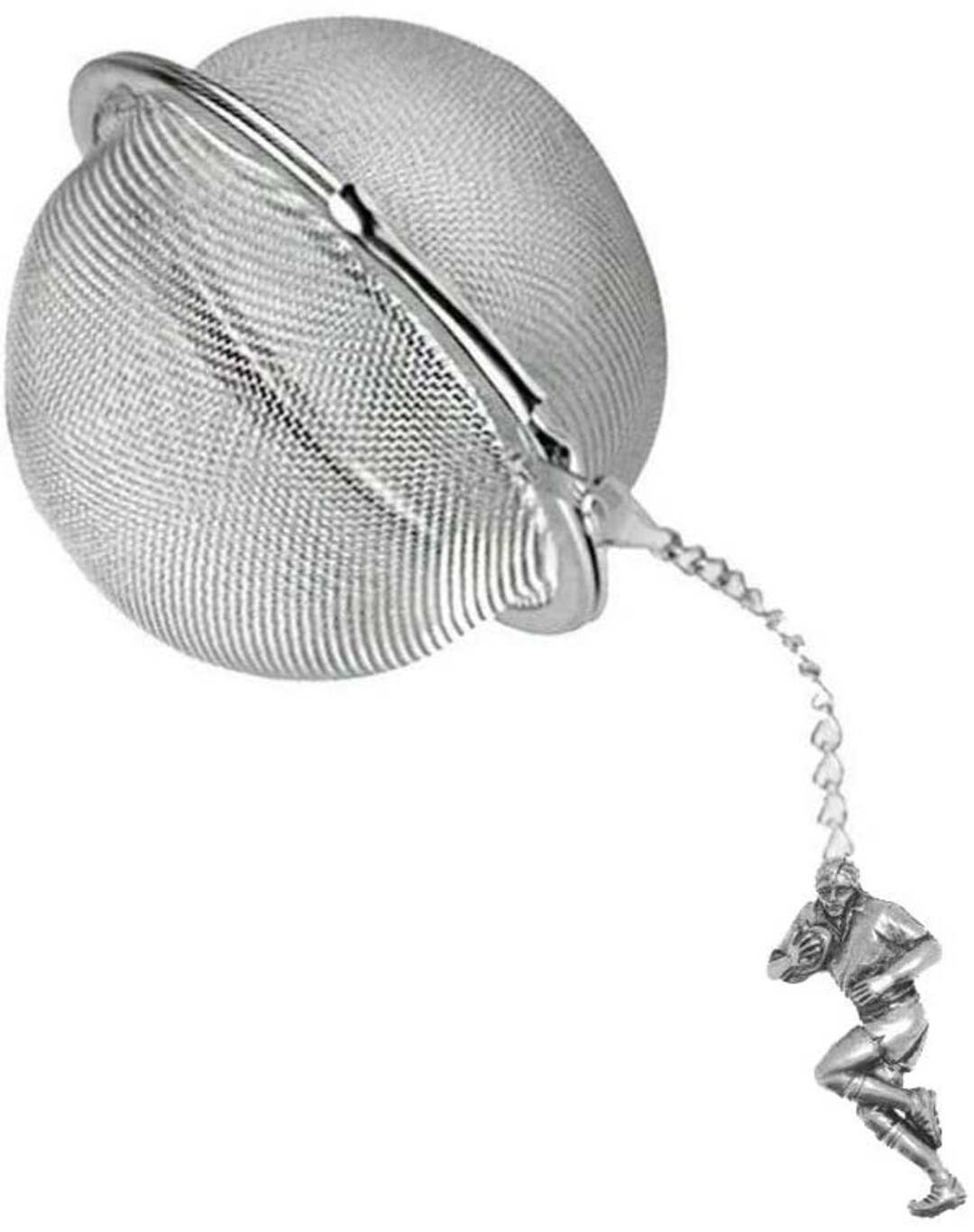 Pewter Rugby Player on a Tea Leaf Infuser Stainless Steel Sphere