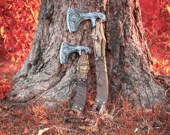 Ragnar Axe, Viking Forged Carbon Steel Axe- VIKING AXE- Hatchet Rose Wood Shaft, Bearded Camping Axe, Wedding & Christmas Gift, Gift For Him