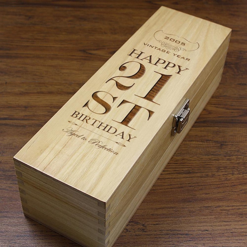 Personalised 21st Birthday Gift 2005 Wooden Champagne Wine Whisky Box [HING05] image 2