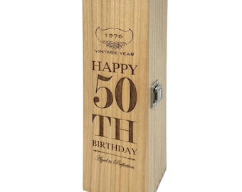 Personalised 50th Birthday 1976 Gift Wooden Champagne Wine Whisky Box [HING07]