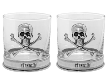 Pewter Skull Cross Bones Glass Tumbler Gift Set Personalised [TUM08] by English Pewter Company