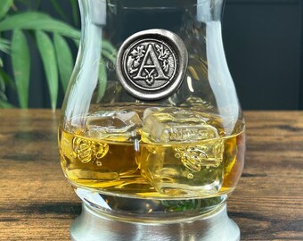Personalised Glencairn Whisky Mixer Glass 350ml Personalised  with your choice of pewter Monogram Initial