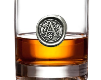 Personalised 11oz Whisky Glass Tumbler with your choice of pewter Initial by English Pewter Company