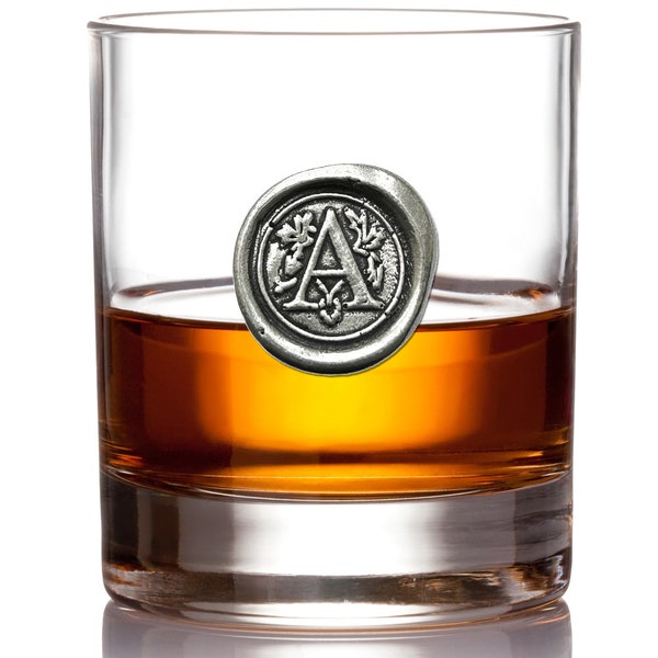 Personalised 11oz Whisky Glass Tumbler with your choice of pewter Initial by English Pewter Company