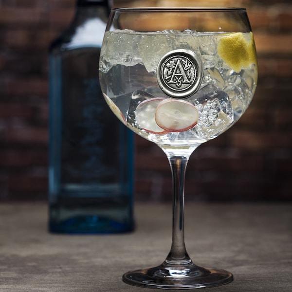 Personalised Gin Glass with Your Choice of Initial Gift Boxed by English Pewter Company