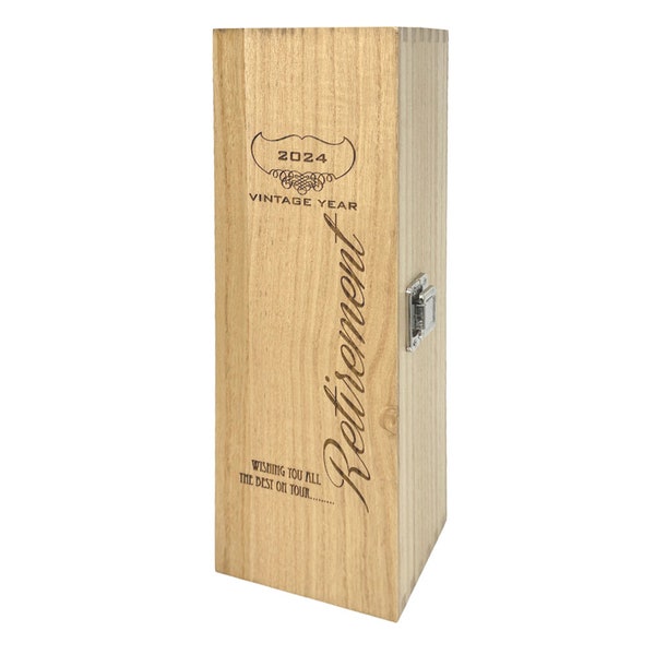 Personalised Retirement Gift 2024 - Luxury Wooden Wine Whisky or Champagne Box Satin Lined [HING18]