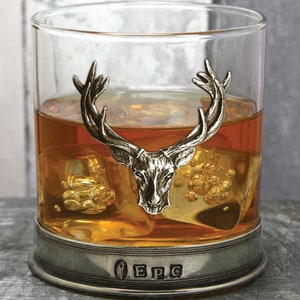 Stag Head Whisky Glass Tumbler with Pewter Base Personalised[STAG104] by English Pewter Company