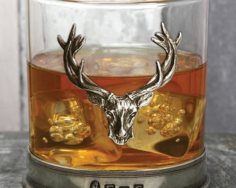 Stag Head Whisky Glass Tumbler with Pewter Base Personalised[STAG104] by English Pewter Company