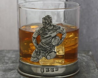 Rugby Whisky Glass Tumbler with Pewter Base Personalised [TUM02] by English Pewter Company