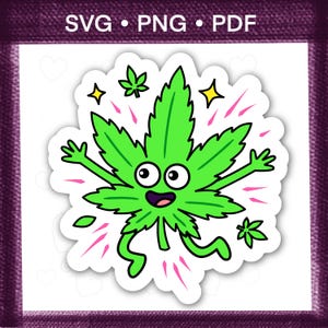 Kawaii Marijuana Happy Printable Sticker | Cannabis Art, Weed Decor, Rasta PNG, Stoner Gifts, Funny Vector, Hen Party, Sticker Pack, Retro