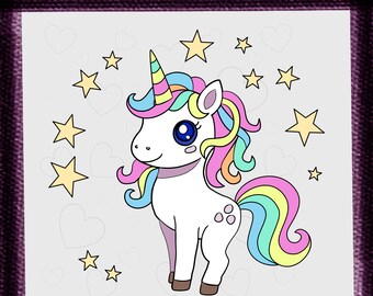 Pegatina de unicornio estrella arcoíris para bebé / PNG SVG PDF / Arte infantil / Descarga digital / Fondo transparente