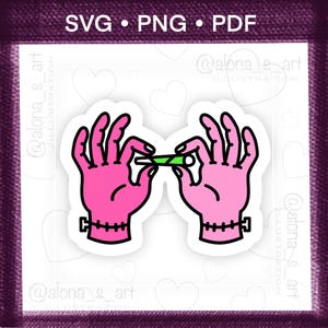 Frankenstein Handen Sticker, Halloween Monster SVG, Zombie Handen PNG, Spooky Horror Klauwen, Creepy Gothic Kunst, Groene Rol Print, Roze Poster