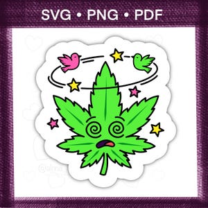 Duizelige sticker marihuanapot blad stoner | Pothead png, onkruidoverlays, grappig ornament, dopaminedecor, afdrukbare stickers, grappige SVG, THC