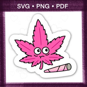 Pegatina de hoja de marihuana rosa para fumadores / SVG inspirador, superposiciones de marihuana, decoración de dopamina, pegatinas divertidas, regalos para fumadores de THC, PNG de cannabis