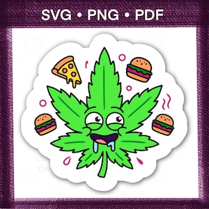 Roliga utskrivbara klistermärken med hungriga krukblad | Weed Overlays, Mary Jane, Cannabis PNG, Marijuana SVG, Party Favor Stickers, Stoner Weed Ornament