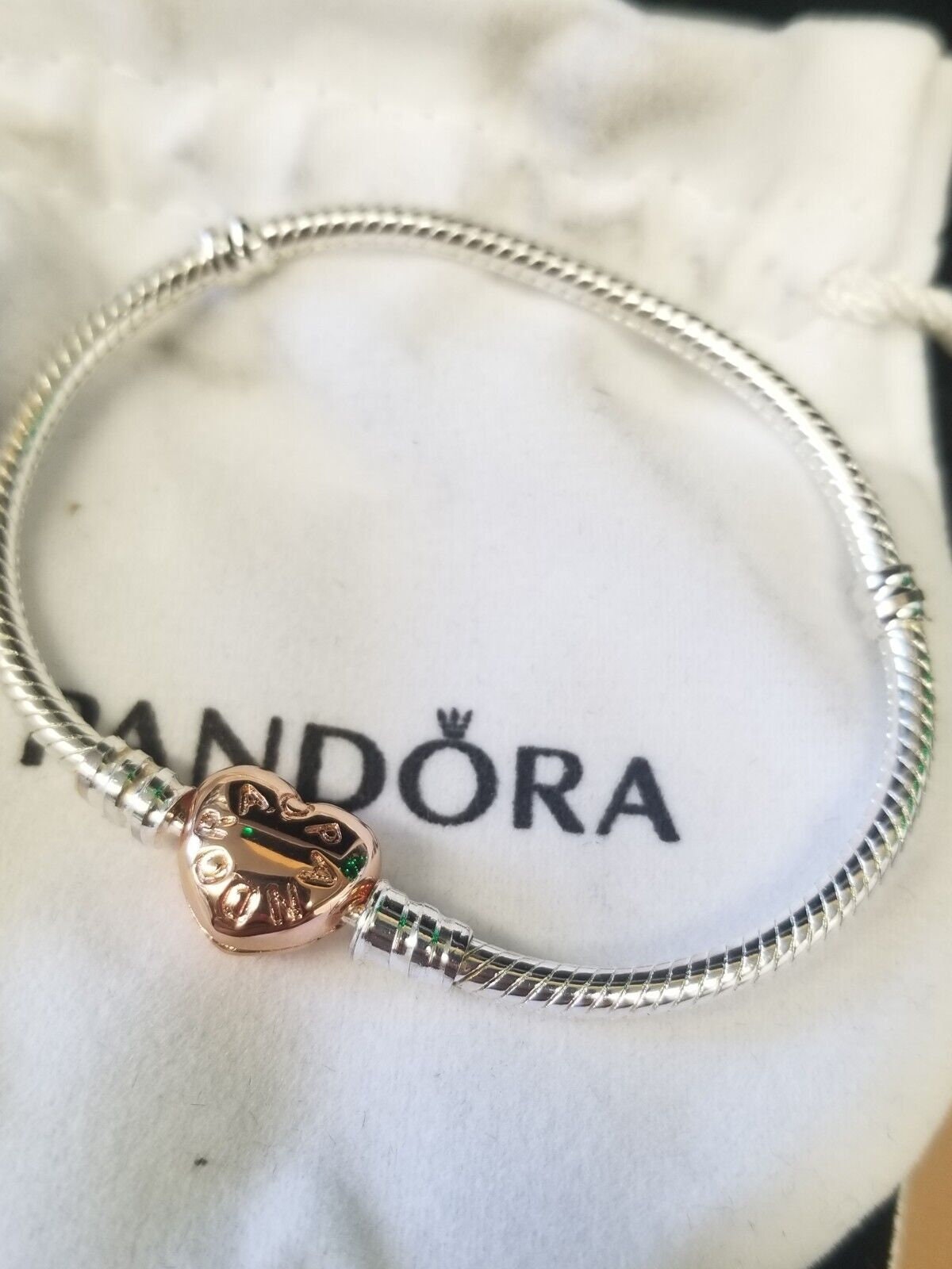 Pandora Moments Women's Sterling Silver Snake Chain Charm Bracelet with  Heart Clasp 