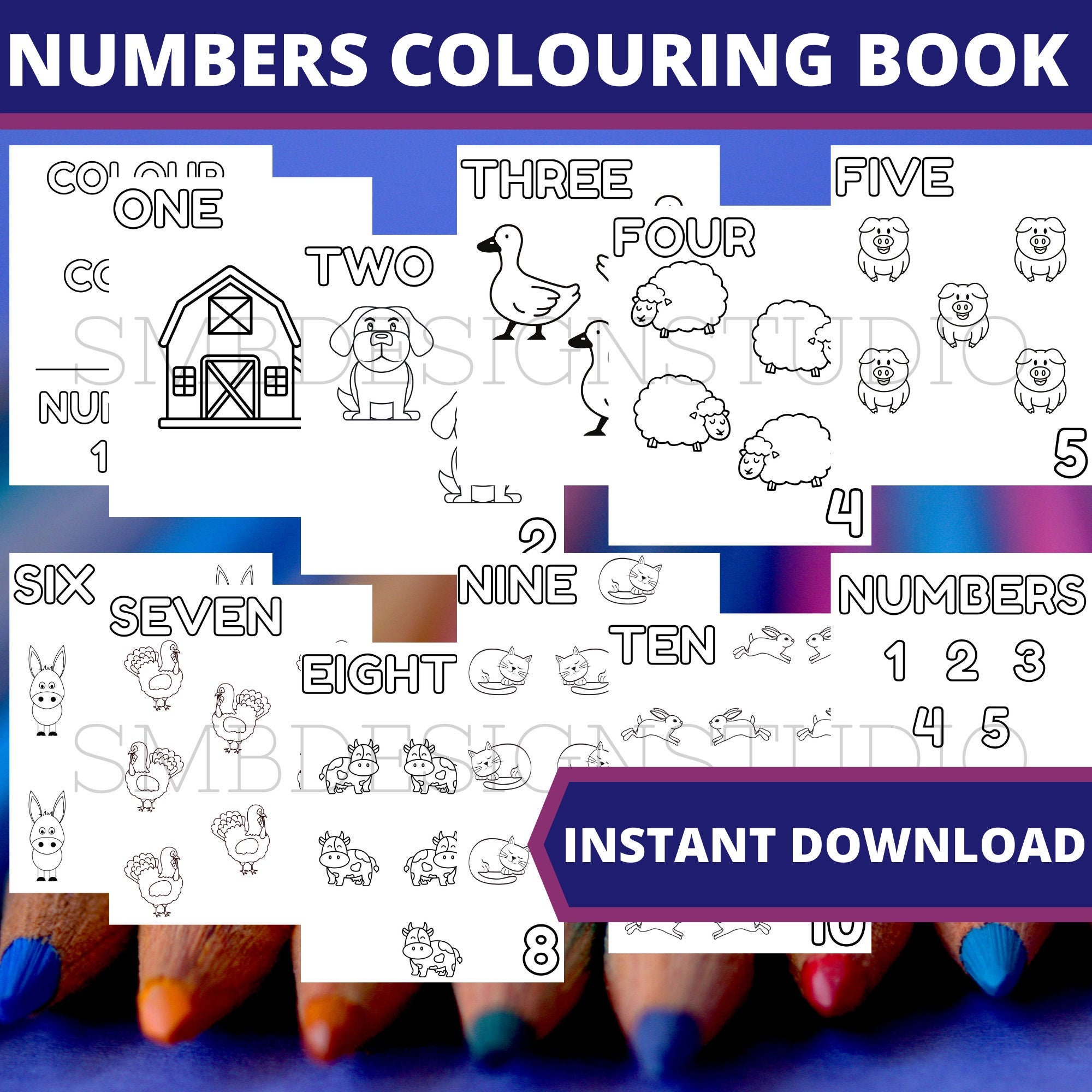 Colour & Count Printable Colouring Book | Etsy