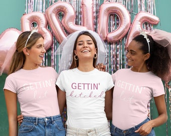 Bachelorette Party Shirts, Team Bride Shirts, Bridesmaids Shirts, Gettin' lit, Gettin' Hitched, Bride Squad Shirts