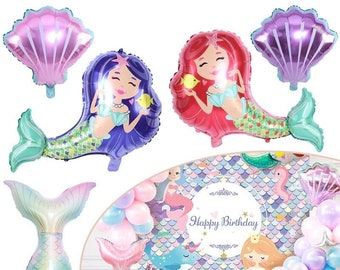 Mermaid Balloons, Mermaid Party, Under the Sea, Girls Birthday, Baby Shower, Mermaid Party Supply, Mermaid Tail Balloon, Seashell Balloon