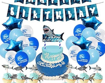 Shark Birthday Party Decorations, Shark Balloons, Boys birthday theme, Baby Shower, Baby boy