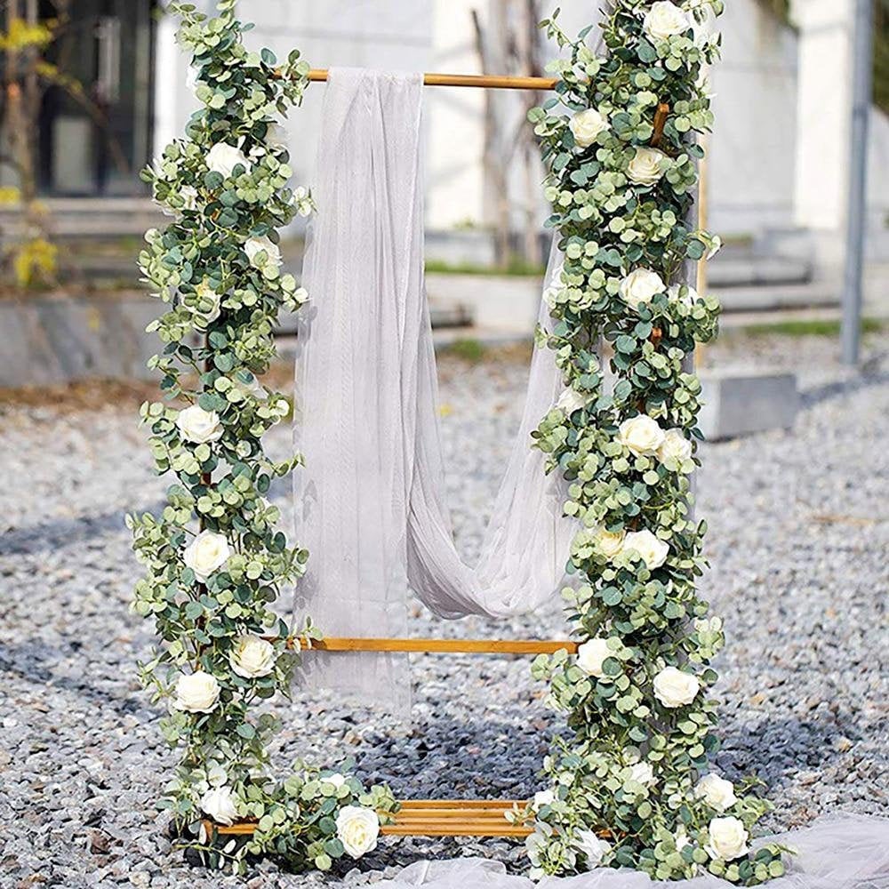 Der Rose 2Pcs Artificial Eucalyptus Flower Garland With Fake Rose Flower Vine Seeded Eucalyptus Leaves Greenery Garland Wedding Table Runner Backdrop Part - View #11