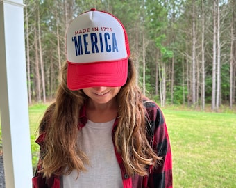 Merica Hat, 4th of July Hat, Labor Day Hat, America, USA. Trucker Hat, Made in 1776,  Patriotic Hat, Red White and Blue