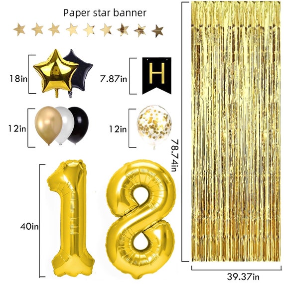 Oro &Negro Decoraciones de cumpleaños, 18 cumpleaños, 21 cumpleaños, 30  cumpleaños, 40 cumpleaños, feliz cumpleaños banner, globos, cortina -   España