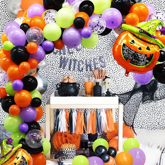 Halloween Balloon Arch, Halloween Confetti Balloons, Black and Orange balloons, Halloween Party Decor