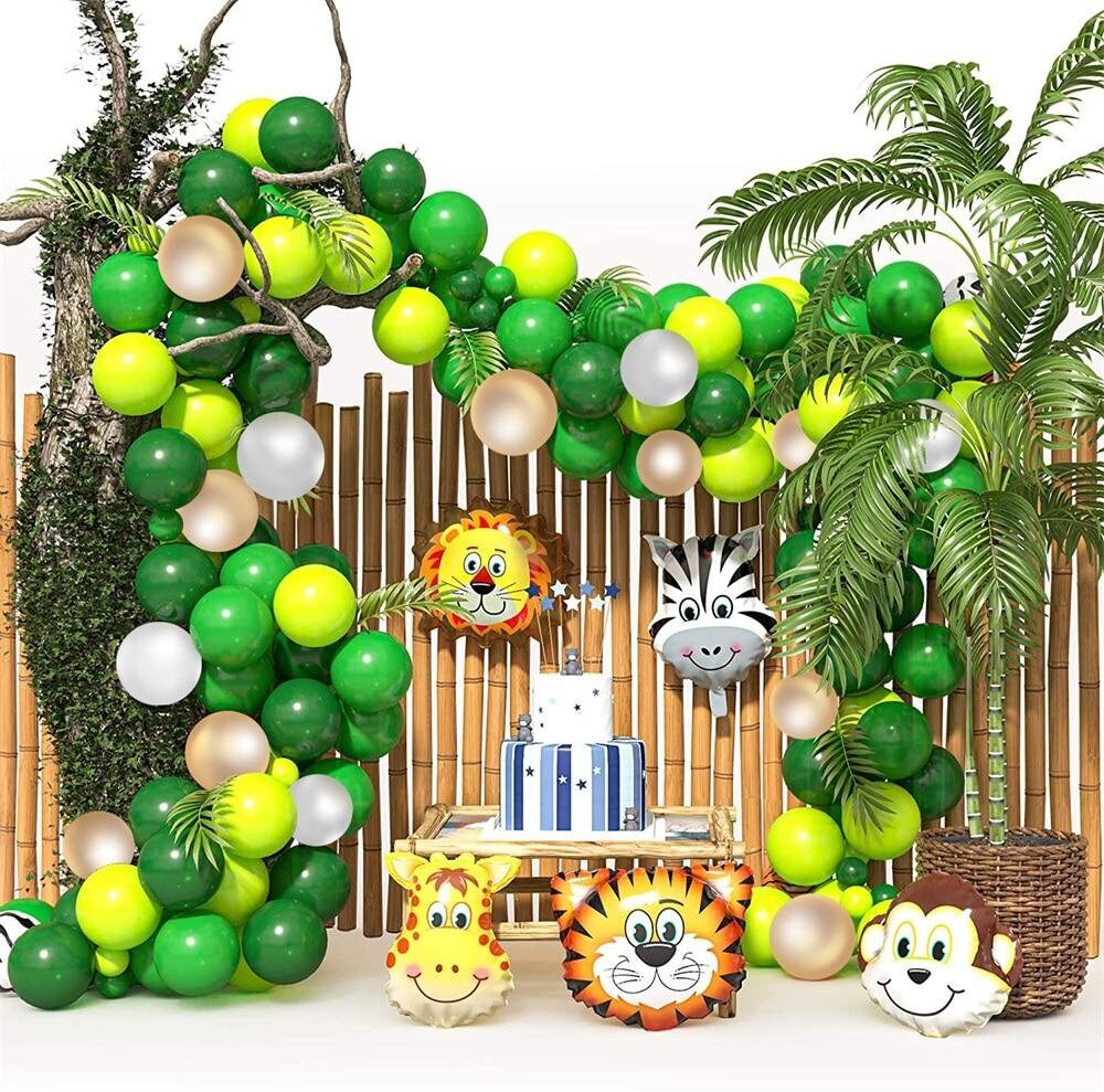 Green & Gold Birthday Decorations Set - Backdrop & Balloon Garland Arch Kit
