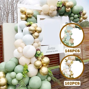 Retro Green Balloon Arch Garland, Balloon Arch, Balloon Garland, Birthday Party, Baby Shower, Green Balloon, Sage Green, Gold Balloons