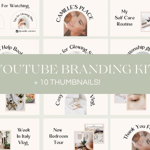 Camille YouTube Channel Branding Kit ~ Banner ~ Intro ~ Outro ~ 10 YouTube thumbnails ~ Editable Canva templates