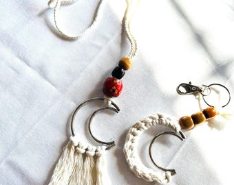 Conjunto de acessórios automotivos boho | Difusor de carro e chaveiro | Conjunto de presente com difusor de carro para pendurar | Difusor de óleos essenciais para carro | Decoração automotiva neutra