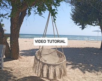 VIDEO tutorial BOHO Macrame Hanging Chair DIY Hammock Hanging chair in nursery Hanging chair in bedroom Chair Garden Swing Terrace swing