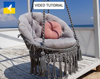 Pattern VIDEO Tutorial Macrame Hanging Chair DIY Hammock Hanging chair in nursery Hanging chair in bedroom Chair Garden Swing Terrace swing