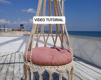 VIDEO tutorial Macrame hanging chair, DoItYourself LOTUS Swing for kids and adults, Step-by-step instruction for Hammock Meditation chair