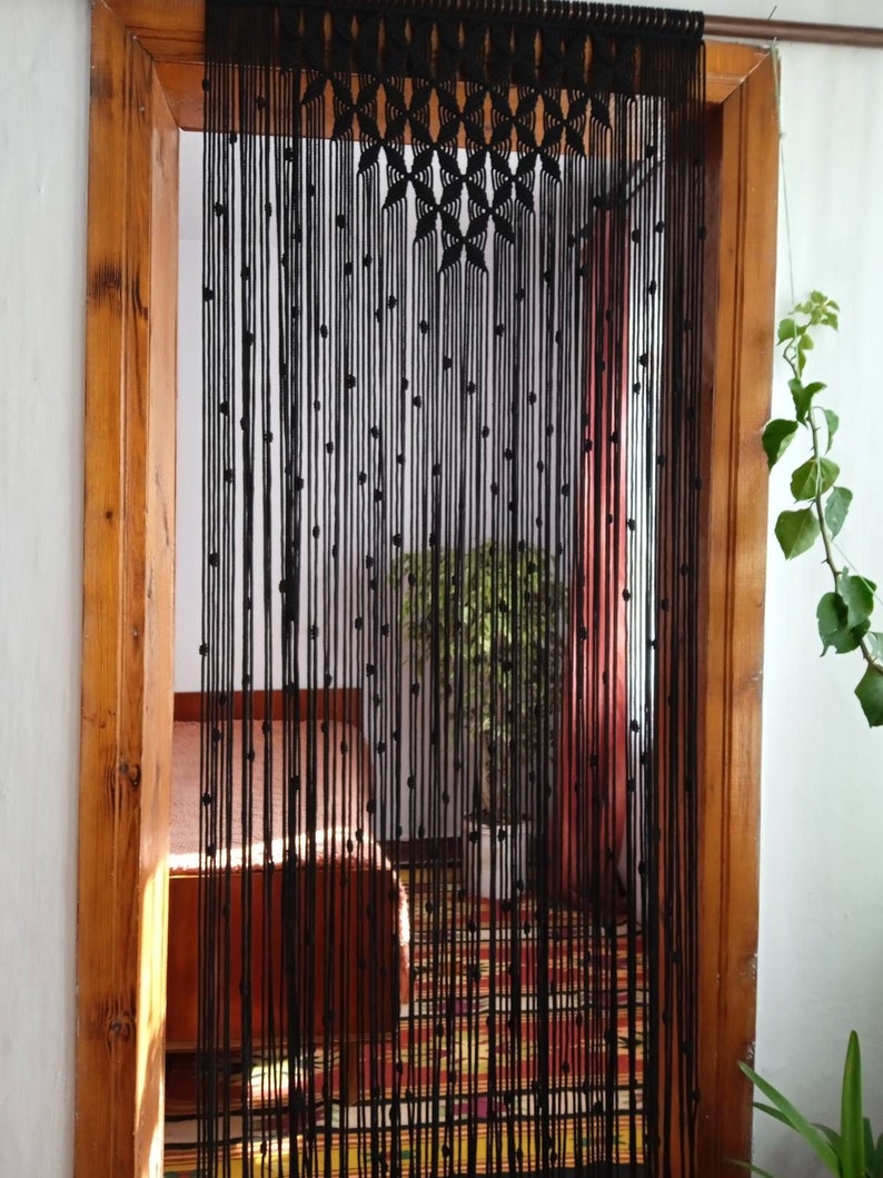 Black Macrame Boho Curtain Macrame Curtain Panel Macrame Room Etsy