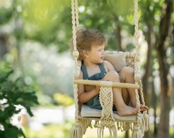 Macrame baby SWING from 6 months to 6 years old, Macrame Swing Hanging Chair for Kids, Boho Baby Outdoor Indoor Playroom Swing