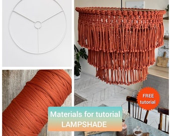 Materiales para LAMPSHADE de macramé, estructura de metal, cordón de poliéster de 5mm, tutorial GRATIS, Tutorial de Lámpara de Macramé DIY, Lámpara de Macramé Boho