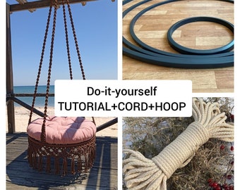 DIY Set for ROUND macrame swing VIDEO tutorial+cord+hoop Macrame swing 28" for kids and adults Step-by-step instruction even for beginners