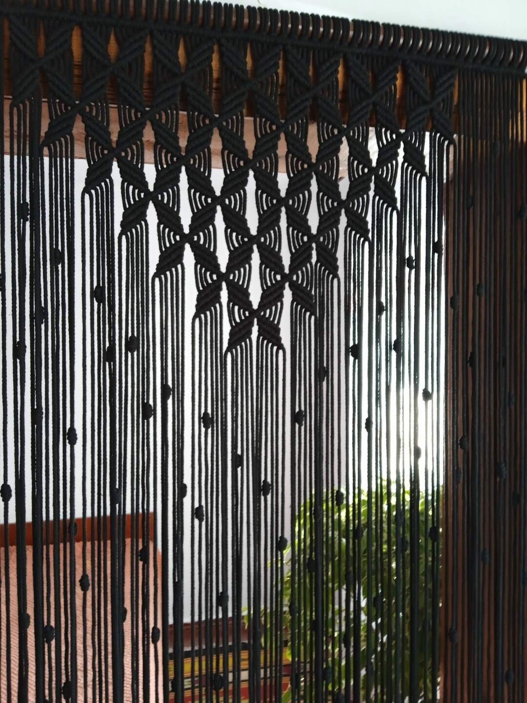 Black Macrame Boho Curtain Macrame Curtain Panel Macrame Room Etsy