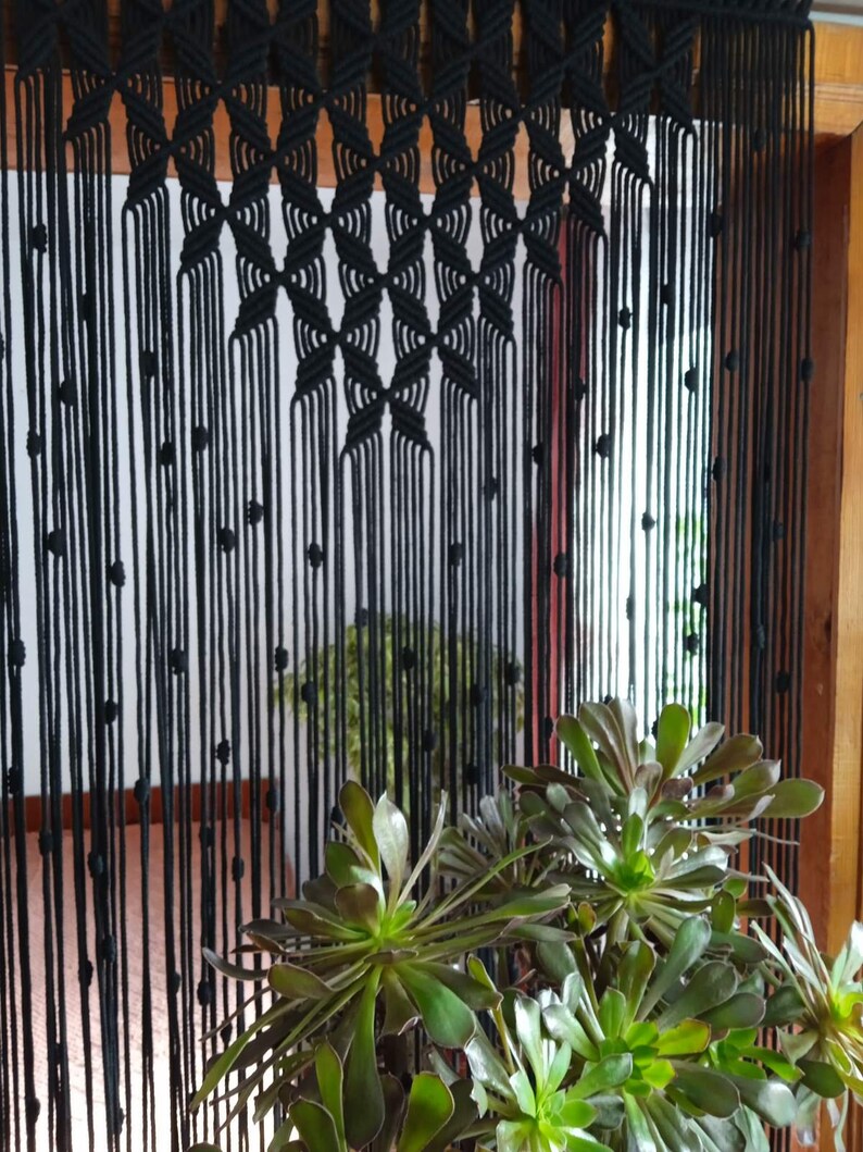 Black Macrame Boho Curtain Macrame Curtain Panel Macrame Room Etsy