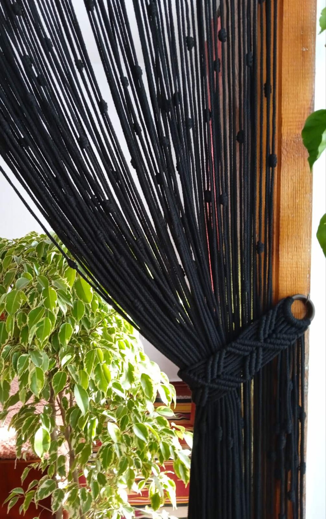 Black Macrame Boho Curtain Macrame Curtain Panel Macrame Room Etsy