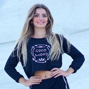 Christmas gift, black long sleeve logo shirt,  shirt, cropped shirt, logo shirt, black shirt, black cropped shirt, long sleeve shirt,