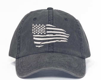 Distressed American Flag Embroidered Hat // Patriotic Flag Embroidered Baseball Cap